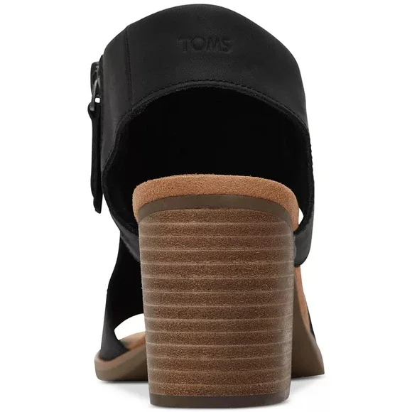 TOMS Eliana Cutout Women's Size 6 M Black Leather Zip Block Heel Sandals shoes - Picture 8 of 9